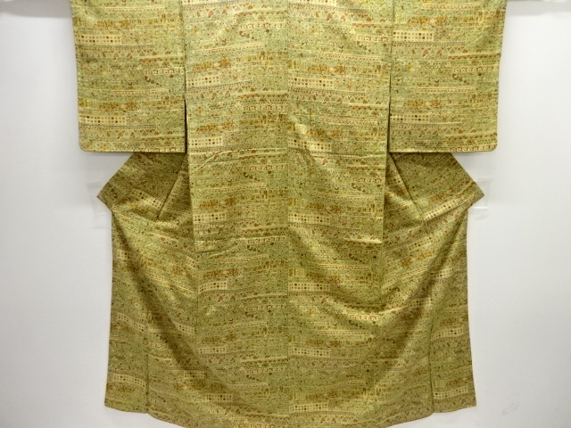 動物人物更紗模様手織り紬着物